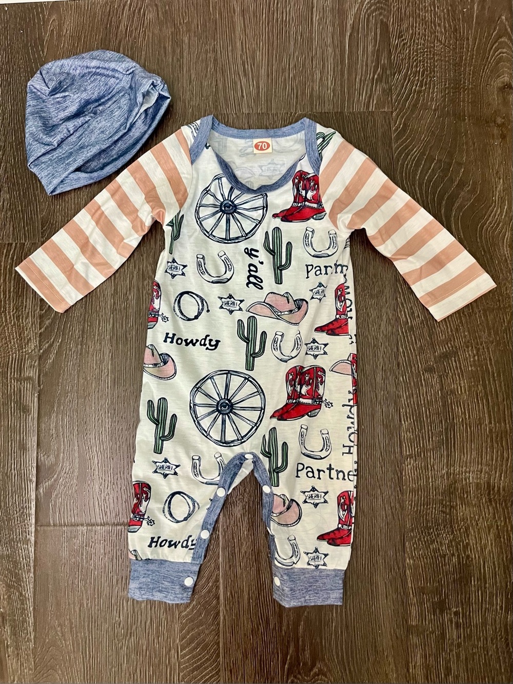 Western baby jumpsuit and hat